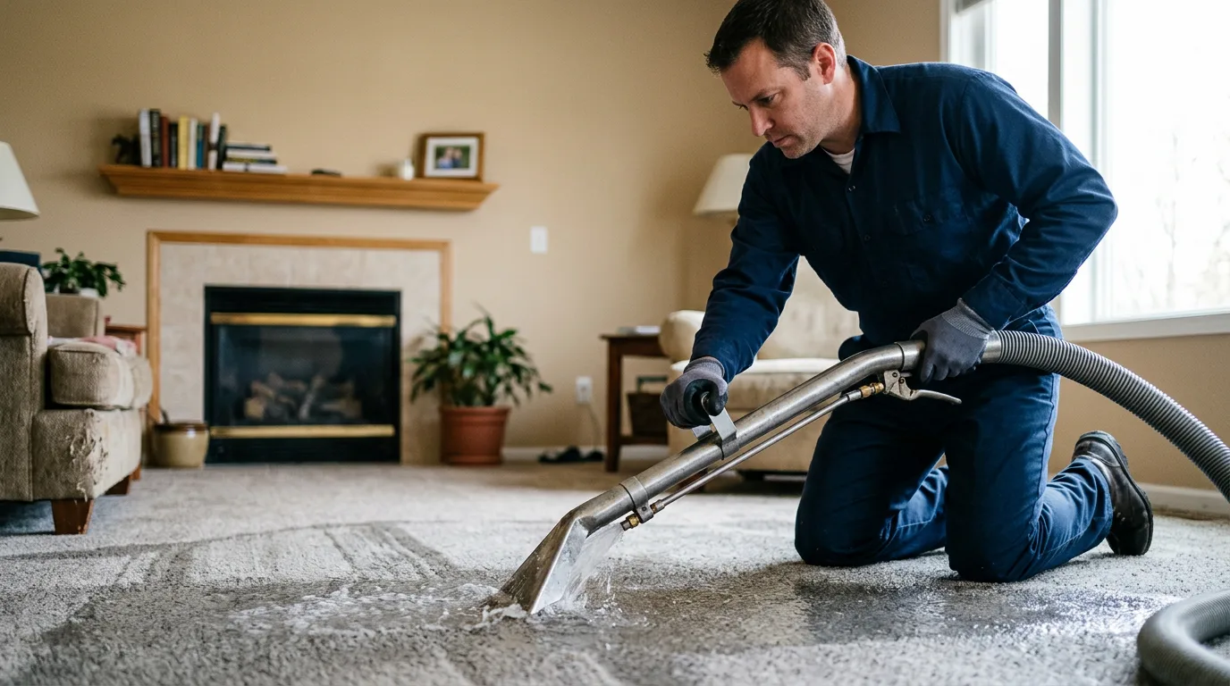 Water damage restoration technician working near Montgomery, IL